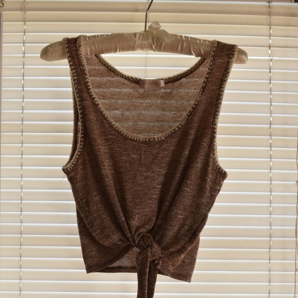 Tops - Tan/ Mauve Knitted Crop Top